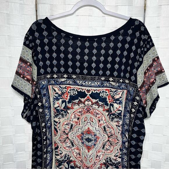 Lucky Brand Womens Persian Carpet Tee Shirt Plus Size 3X Navy Multi Color Blouse - Picture 14 of 15